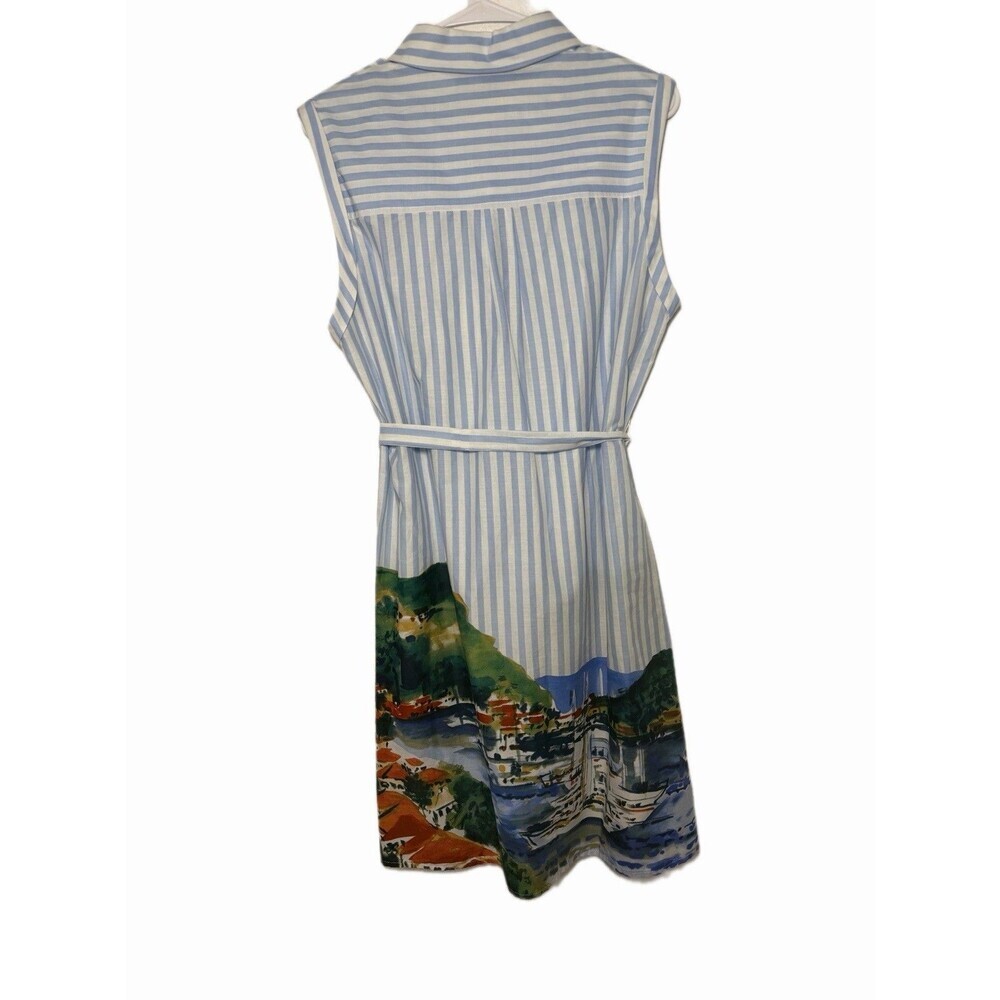 Tommy Hilfiger Striped Shirt Dress Blue White Sleeveless Belted Size 10 - Picture 2 of 6